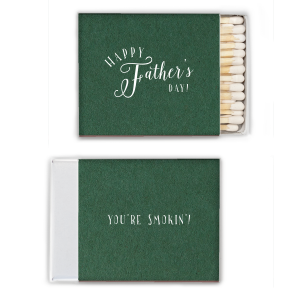 Strike a light in honor of Dad with the Happy Father's Day Matchbox, featuring a bold 'HAPPY' arched over a sophisticated swirl of 'Father’s' and a firm 'Day.' The back awaits your personal touch, making each flicker a tribute to his guiding light.