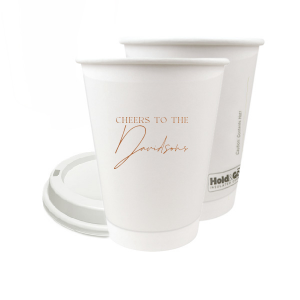 Raise a toast with the Boho Terracotta Cheers to the Wedding Cup, where rustic meets refinement. The phrase "Cheers to the" is beautifully presented in a classic serif font, inviting you to inscribe the couple's surname below in a sophisticated script. A cup that embodies the warmth and subtle drama of your autumnal nuptials.