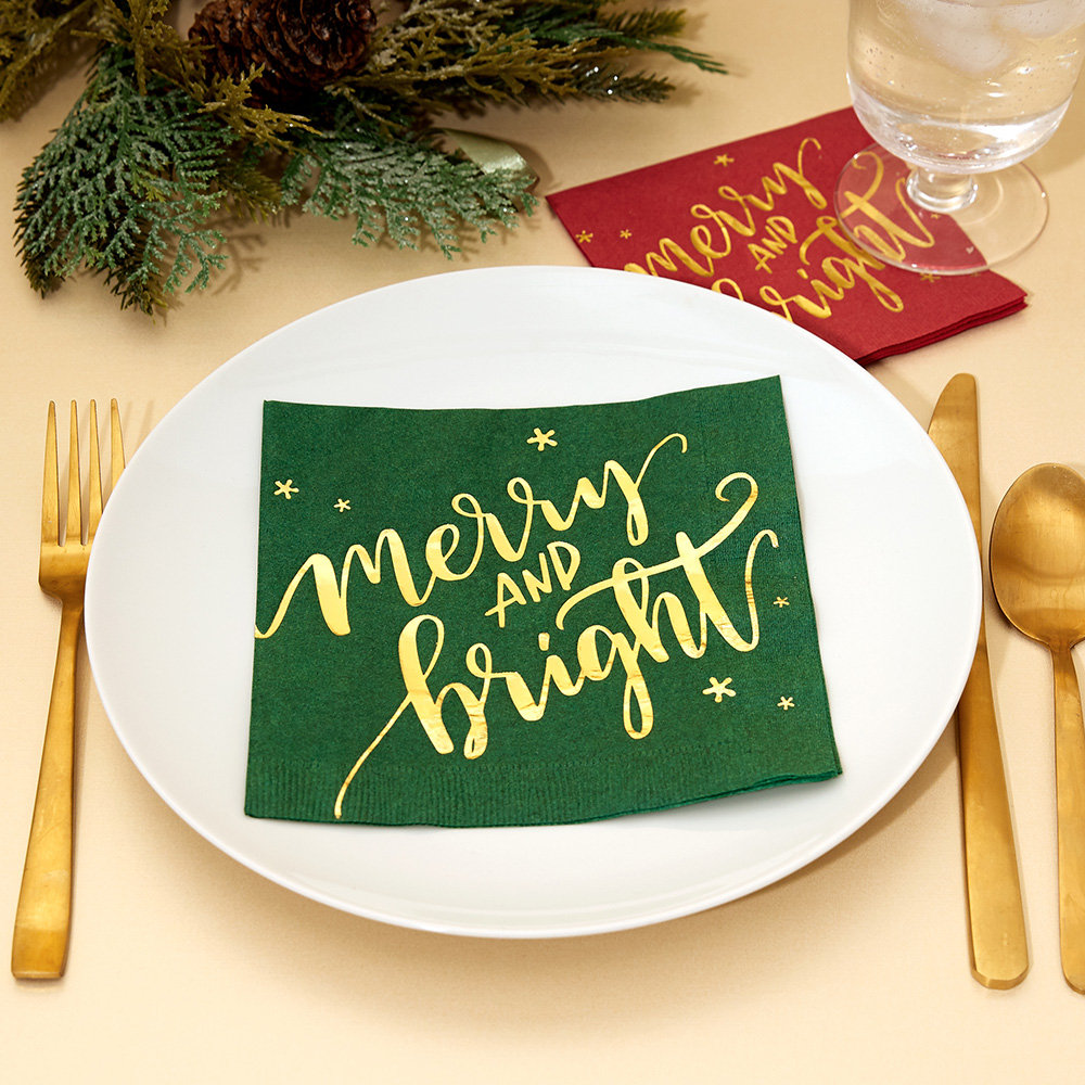 table setting with Christmas napkins