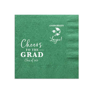 Personalized Teal Cocktail Napkin with Matte White Foil has a Caps Thrown graphic and is good for use in Graduation themed parties and can be personalized to match your party's exact theme and tempo.