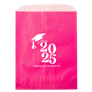 Carry your achievements with pride using the Bold Year Graduate Cap Bag, personalized with the graduate's name and graduation year in a prominent bold font, topped with a sleek graduation cap graphic. A functional and stylish party accessory for any graduation party.