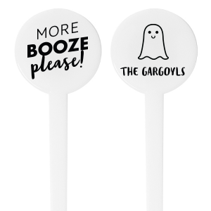 The More Booze Please Ghost Stir Stick will turn your Halloween party up a notch. Personalize with your last name for a unique and fun party detail. Featuring an adorable ghost graphic, this drink stirrer will be at hit at your Halloween event in a signature drink. 