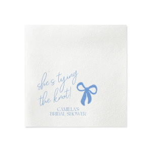 Celebrate the bride-to-be with the Modern Bow Bridal Bliss Napkin, elegantly displaying "She's tying the knot" in a lovely script above her name, all accentuated by a chic bow design. An exquisite choice for adding a personalized touch to any bridal shower.
