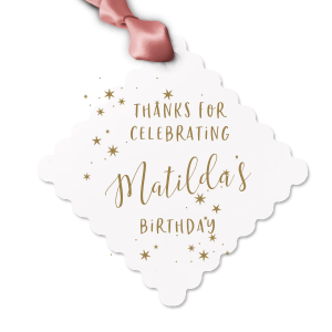 Celebrate your upcoming event with this letterpress gift tag. The sparkle motif will add razzle dazzle to your gift bag or candy bag. Personalize this gift tag with your name and the event you are celebrating!
