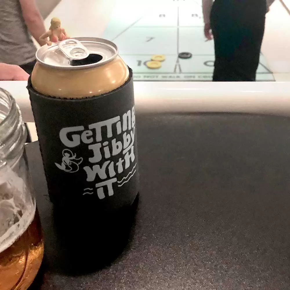 custom designed koozie for "dude crew" bachelor party on sailboat