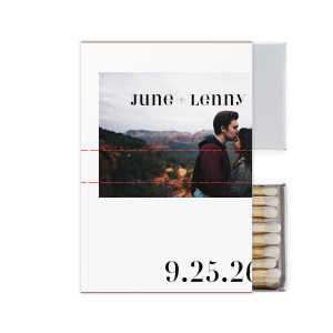 Our beautiful custom White Classic Custom Photo Matchbox with Matte Black Ink Digital Print Colors are a must-have for your next event—whatever the celebration!