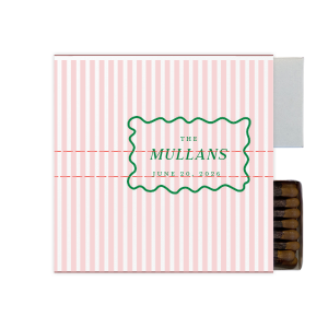 Create a sweet memento with the Candy Stripe Full Color Matchbox! This design evokes the joy of candy shops, beach strolls and boardwalk games. The full color matchbox is customizable in your choice of colors alongside customizable text to fully personalize your unique design. Perfect for weddings, engagements or home entertainment!