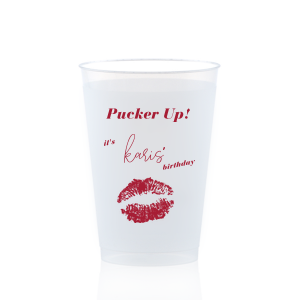 Our personalized Matte Lipstick Red Ink 12 oz Frost Flex Cup with Matte Lipstick Red Ink Cup Ink Colors has a smooch graphic and is good for use in Birthday, Fashion, Wedding themed parties and will give your party the personalized touch every host desires.