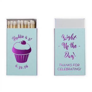 Spark birthday bliss with the Birthday Cupcake Celebration Matchbox, where a cherry-topped cupcake tempts the taste buds. Above and below, the guest of honor's details sweeten the deal, and the back's lively 'Light Up the Day!' is pure icing on the cake.
