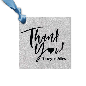 The ever-popular Glitter Silver Square Gift Tag with Matte Black Foil has a Solid Heart graphic and is good for use in Wedding, Hearts, Anniversary themed parties and will look fabulous with your unique touch. Your guests will agree!