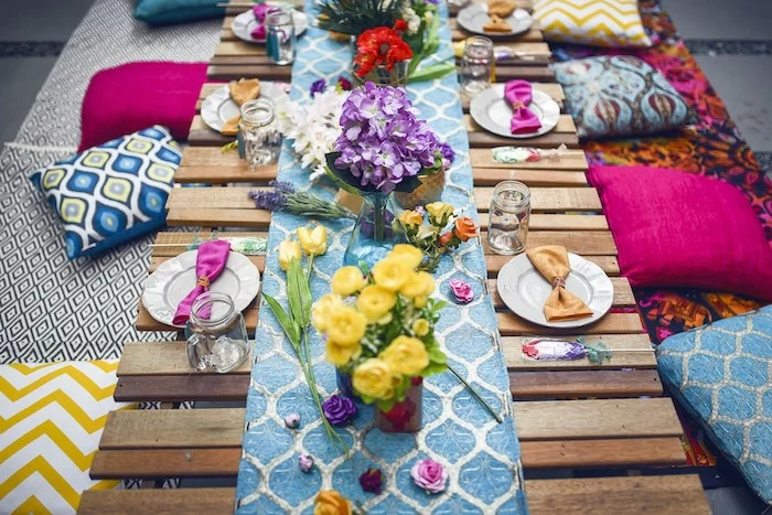 boho party theme table setting