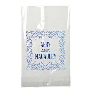 Encase your gifts in botanical elegance with the Elegant Floral Frame Bag, where a tapestry of swirling flourishes forms a lush square frame. Within this intricate border, the couple’s names bloom, turning every favor into a work of art.