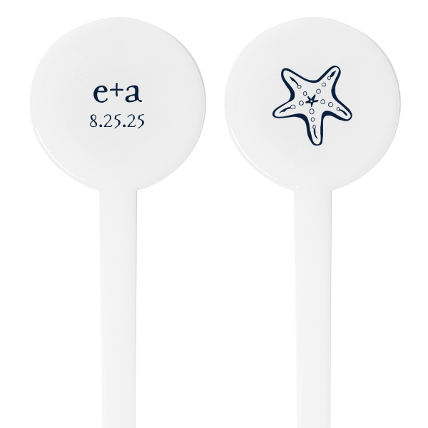 The ever-popular Matte Navy Round Stir Stick with Matte Navy Foil has a Starfish graphic and is good for use in Beach/Nautical themed parties and can be personalized to match your party's exact theme and tempo.