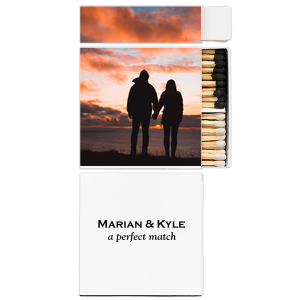 Our beautiful custom White Classic Custom Photo Matchbox with Matte Black Ink Digital Print Colors and Matte Fuchsia Ink Digital Print Colors will impress guests like no other. Make this party unforgettable.