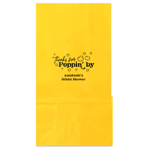 Send guests home with an unforgettable treat with the Thanks For Poppin' By Bag. Available in a variety of colors and style to best match your event's unique vibe, the sturdy and memorable bag is perfect for take home treats.