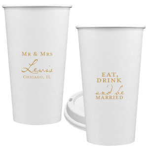 Our personalized Gold Ink 12 oz Paper Coffee Cups with Lid with Gold Ink Cup Ink Colors will impress guests like no other. Make this party unforgettable.