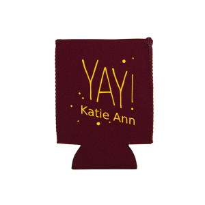 Add some cheer to your party with the YAY! Can Cooler. Featuring a vibrant "YAY!" surrounded by confetti-like dots, this design is all about celebration and joy. Perfect for keeping your drinks cool while you cheer on the guest of honor.