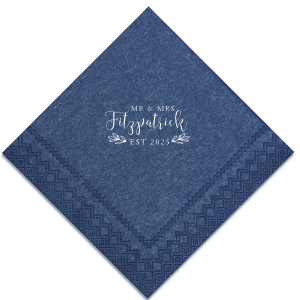ForYourParty's personalized Royal Blue Cocktail Napkin with Matte White Foil Color has a HandWreathRSVP graphic and is good for use in Lovely Press themed parties and will make your guests swoon. Personalize your party's theme today.