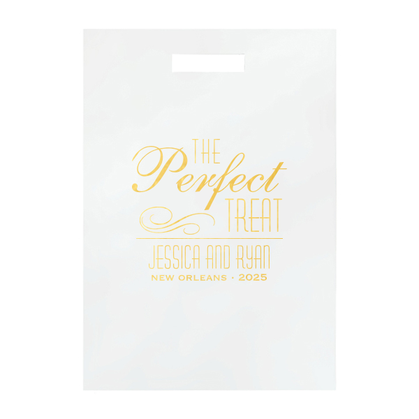 Custom Shiny 18 Kt Gold Cake Box with Shiny 18 Kt Gold Foil has a Flourish graphic and can be customized to complement every last detail of your party.