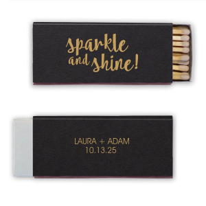 Our custom Natural Black Classic Matchbox with Satin 18 Kt. Gold Foil will give your party the personalized touch every host desires.