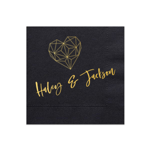 ForYourParty's chic Black Cocktail Napkins with Bleed with Shiny 18 Kt Gold Foil has a Geo Heart graphic and is good for use in Hearts, Geometric, Wedding themed parties and can't be beat. Showcase your style in every detail of your party's theme!