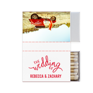 ForYourParty's personalized White Square Custom Photo Matchbox with Matte Lipstick Red Ink Digital Print Colors and Matte Slate Gray Ink Digital Print Colors has a The Wedding Of graphic and is good for use in Words, Wedding themed parties and will impress guests like no other. Make this party unforgettable.