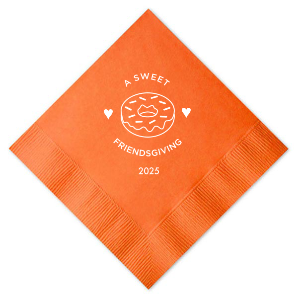 Celebrate friendships over a sprinkle of sweetness with the A Sweet Friendsgiving Napkin. Featuring an adorable donut flanked by hearts, it’s the perfect accent for your annual gathering. Keep spirits high and fingers clean while making memories as delightful as the treats you’re sharing!