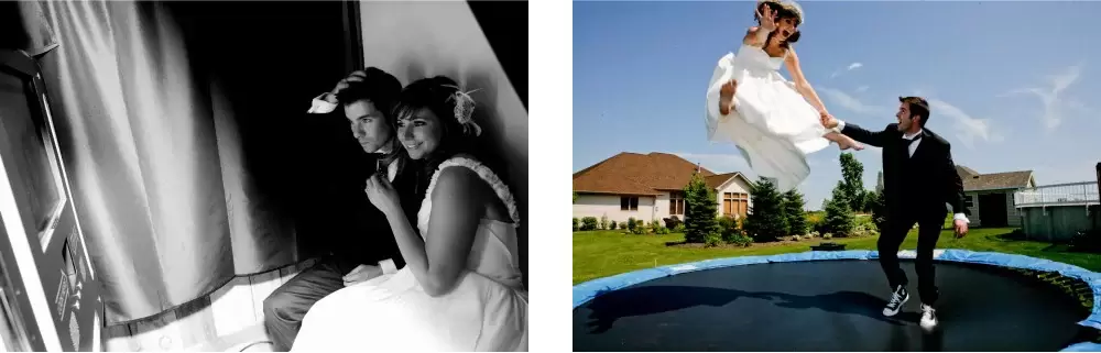 Bride and Groom on Trampoline 