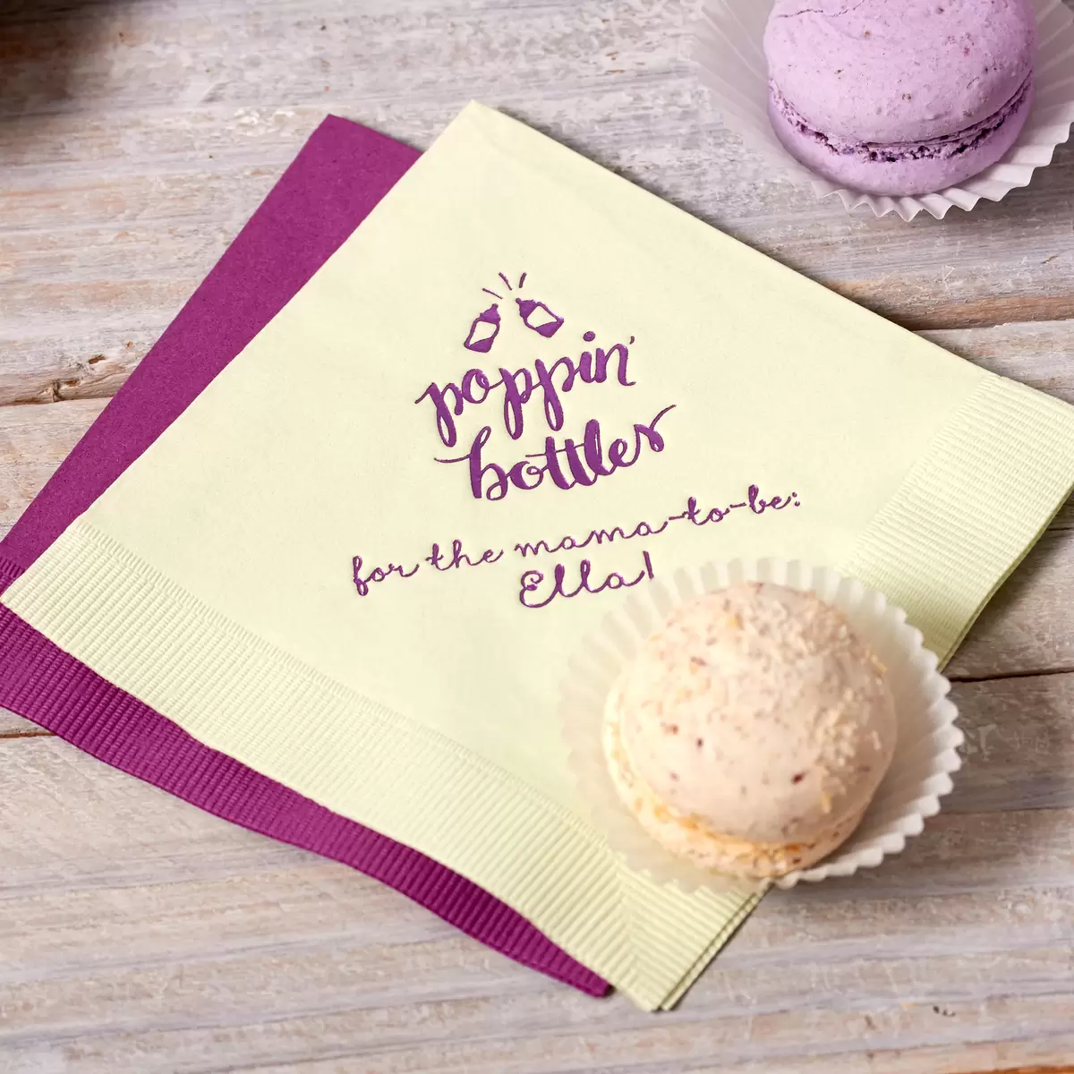 personalized cocktail napkins for a mint and plum theme