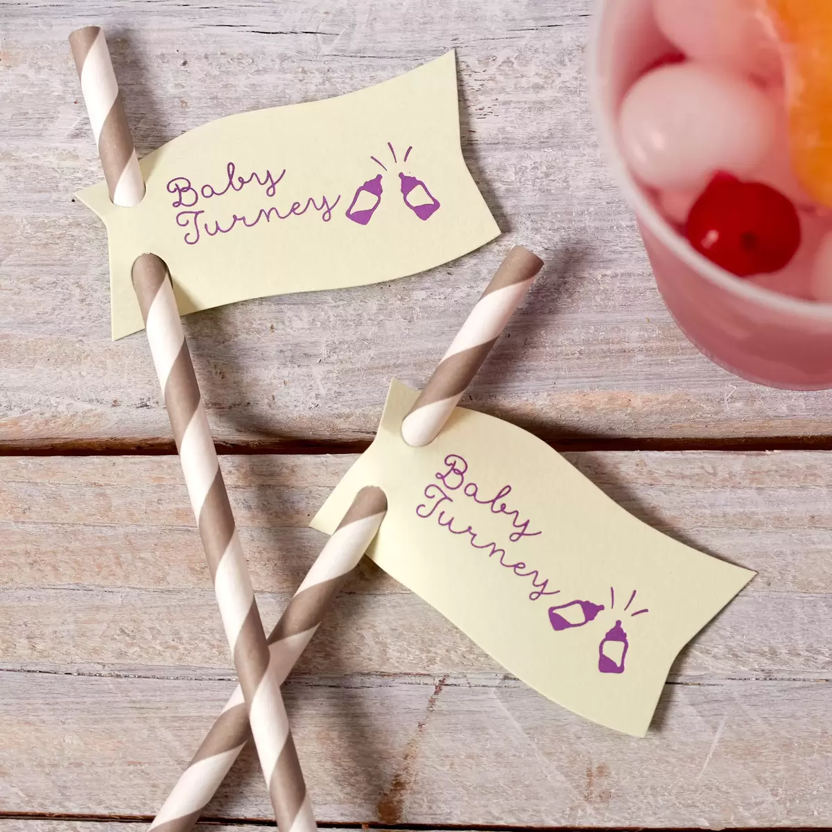 custom baby shower mint and plum straw tags
