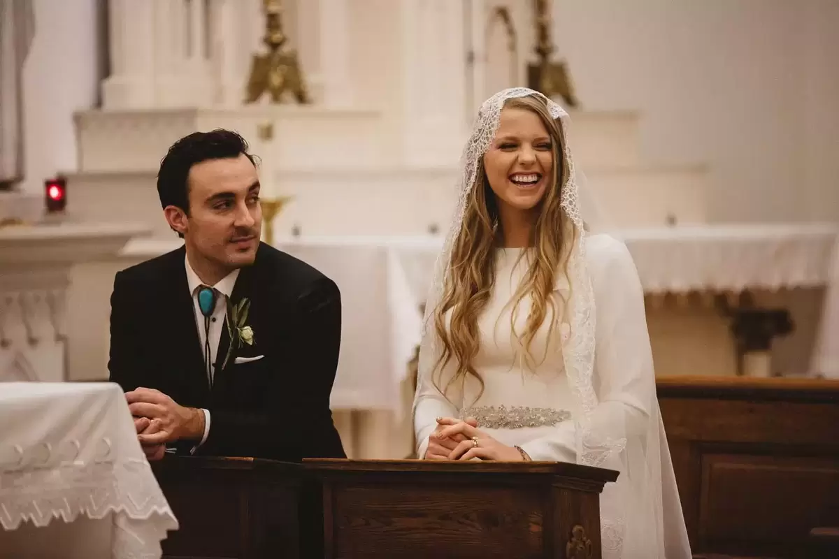 bride and groom in church