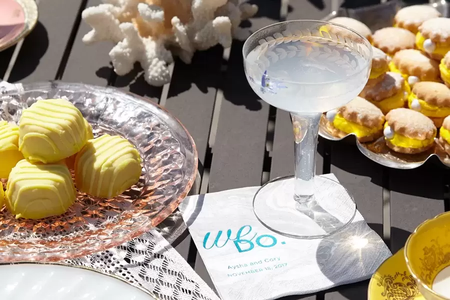 gray marble cocktail napkin on party tablescape