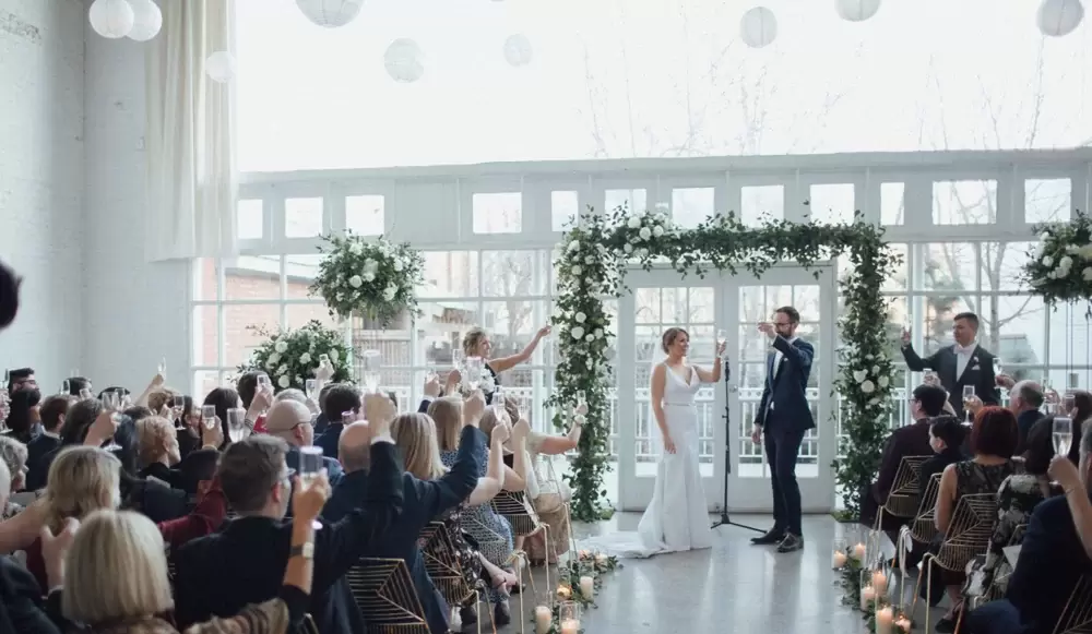 modern geometric wedding reception arch