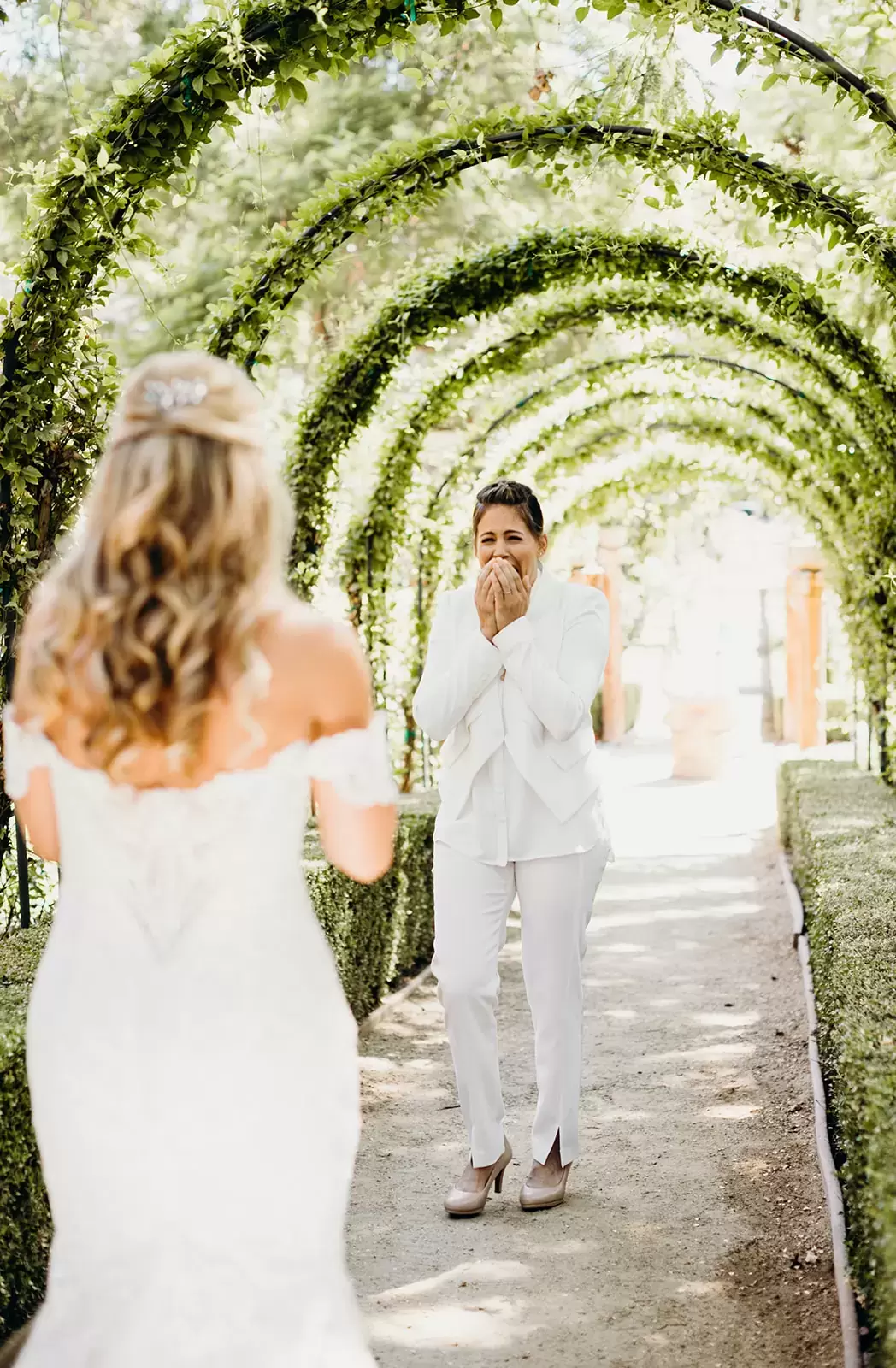 Beachy Chic Malibu Wedding brides' first look
