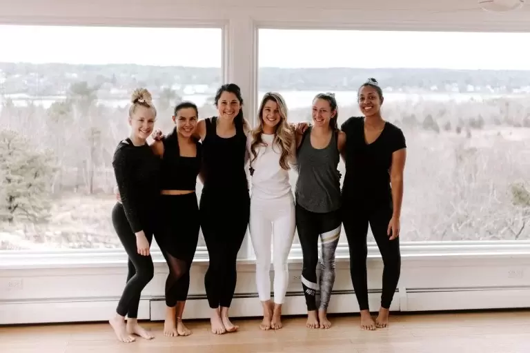 private yoga class at coral themed bachelorette weekend