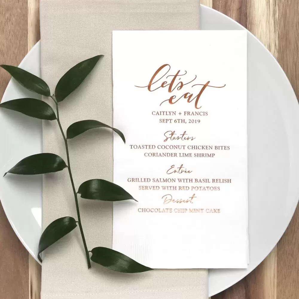 custom designed menu and guest towel combination