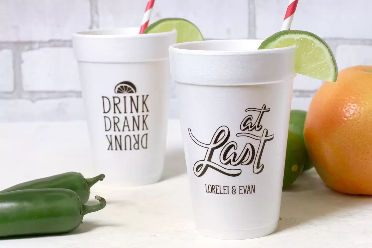 custom designed styrofoam cups for your wedding after party