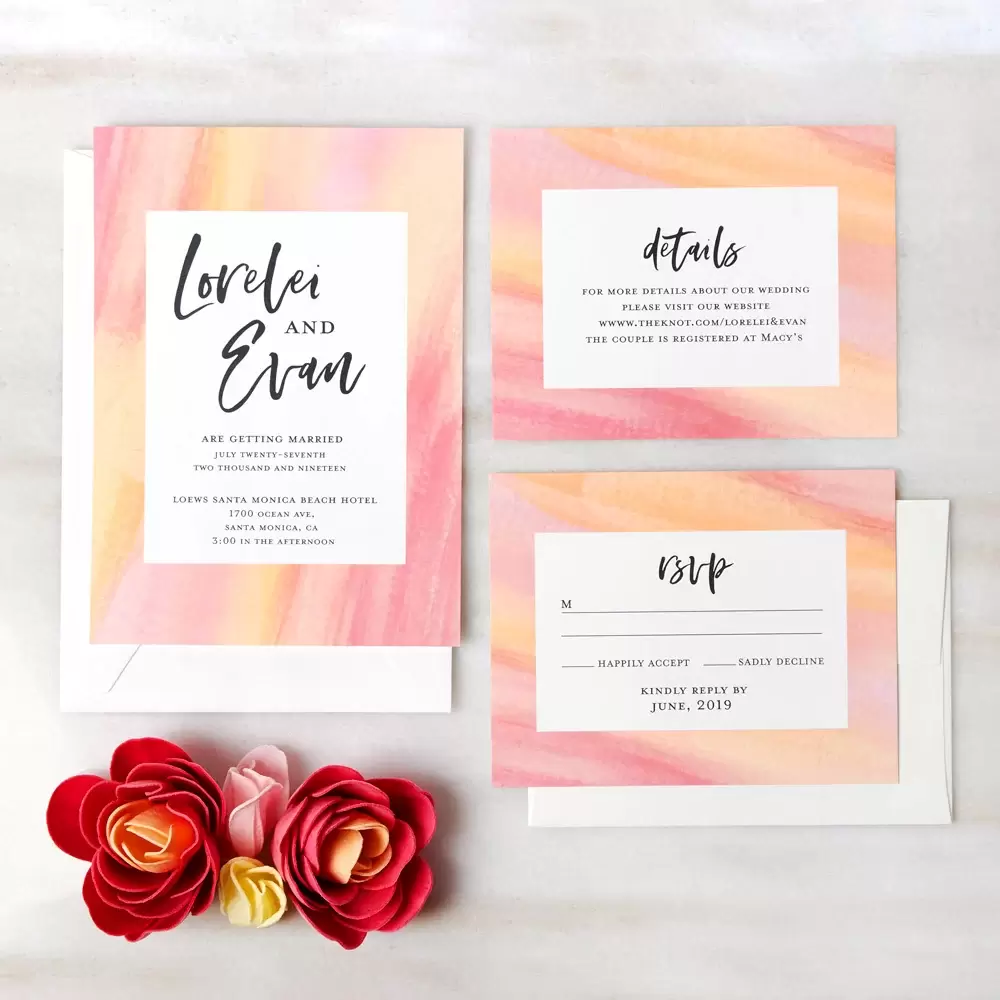 coordinating watercolor wedding invitations suite