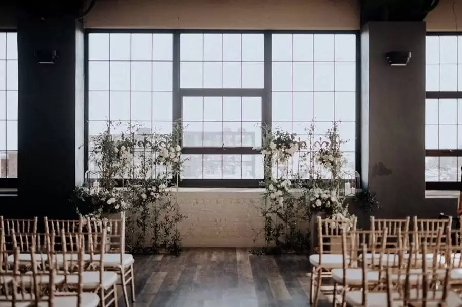 urban wedding location with extravagant windows