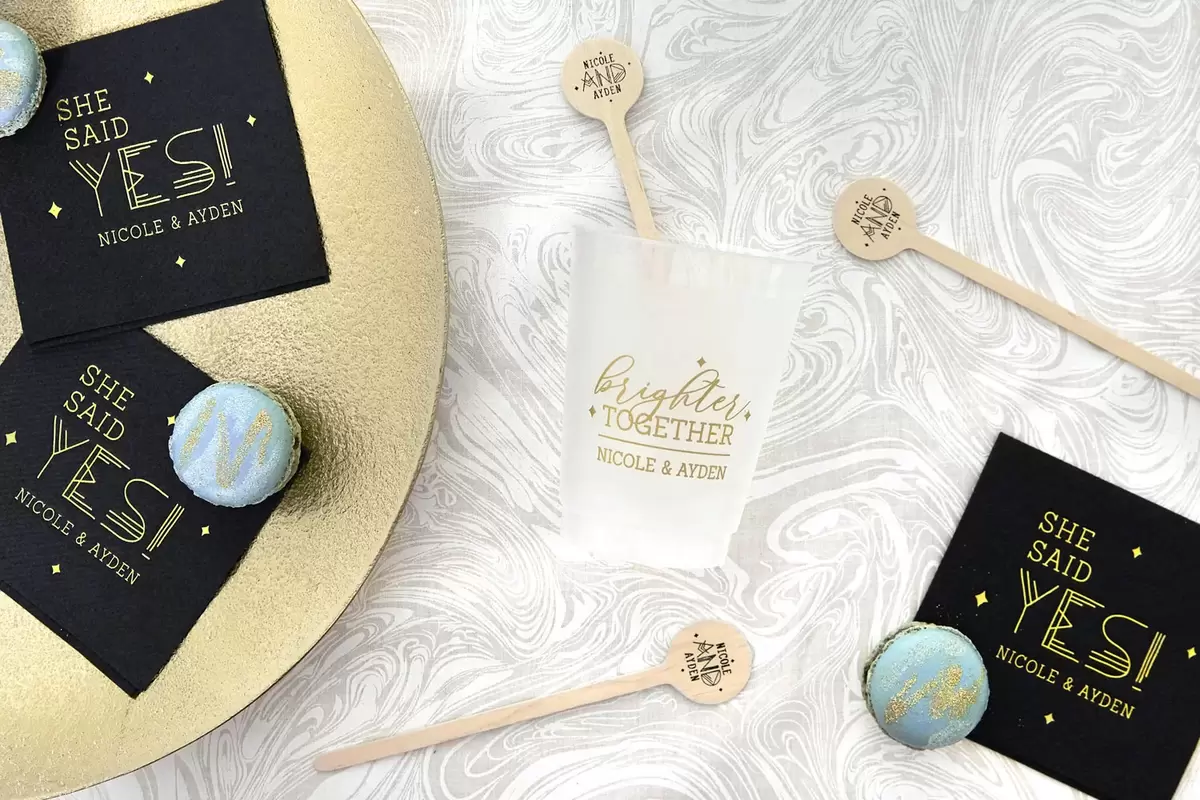 custom designed frost flex cups for cosmic inspired wedding