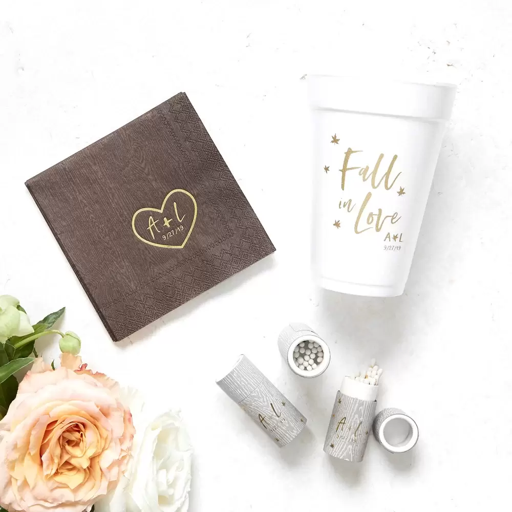 custom designed Fall in Love bundle of party accessories