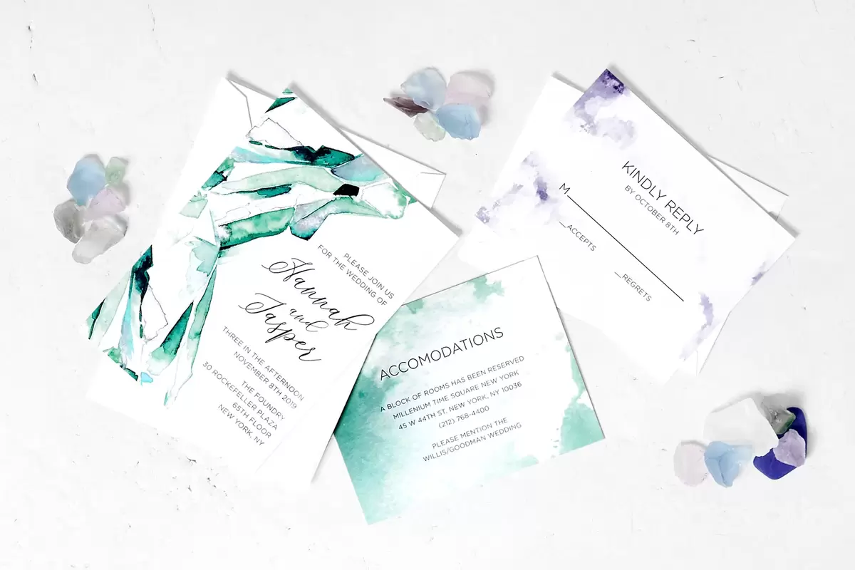 eye catching Abstract Geode wedding invitations suite