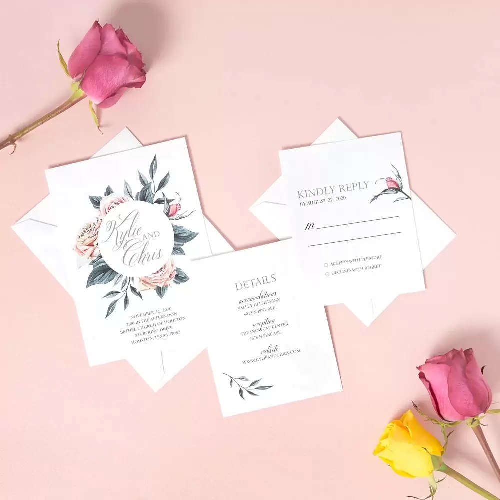 gorgeous Romantic Rose Wreath wedding invitation design