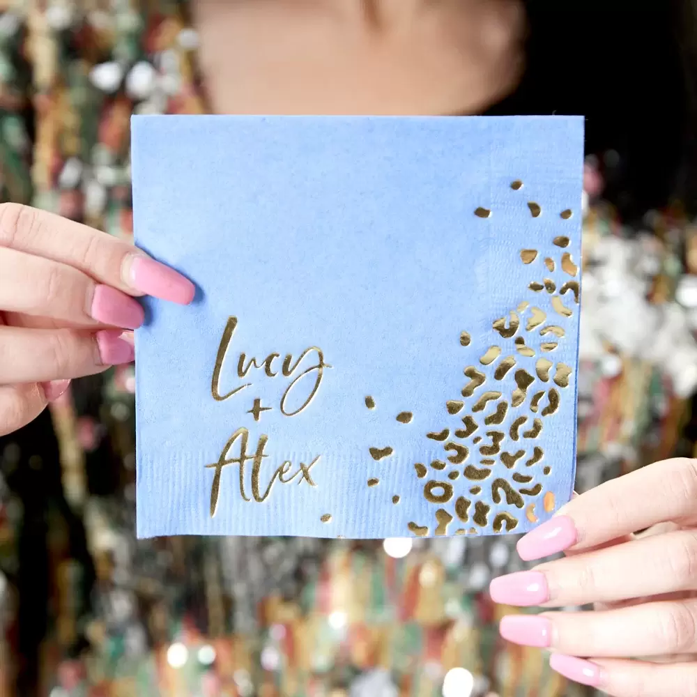on trend cheetah print foil stamped napkins for 2020 weddings