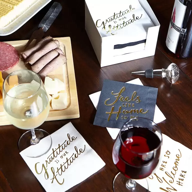 Gratitude themed cocktail napkins from For Your Party's new Party Basics line