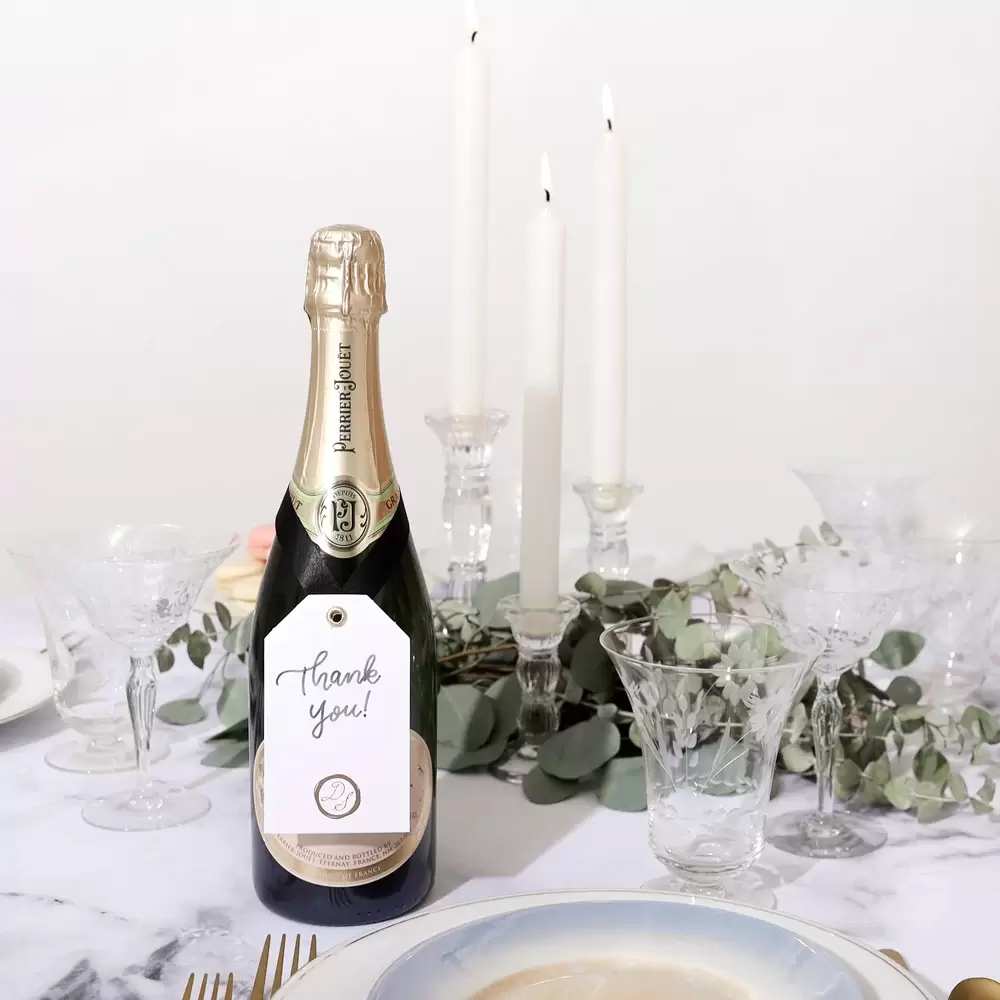 add a custom wedding wine tag to your wedding champagne with For Your Party