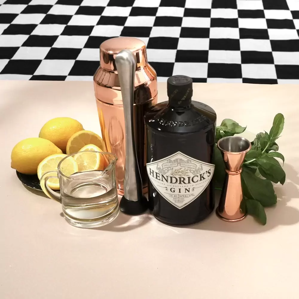 ingredients for gin basil cocktail recipe