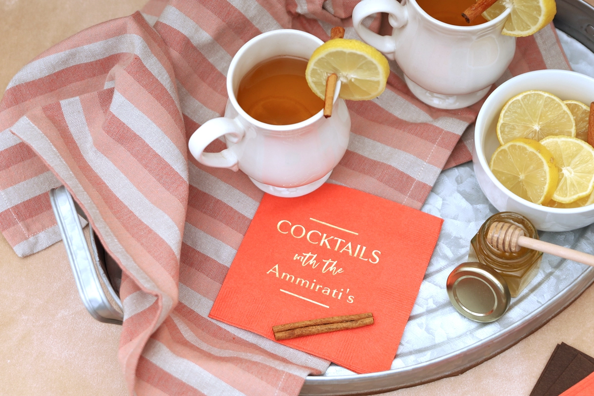 custom cocktail napkin with a hot toddy