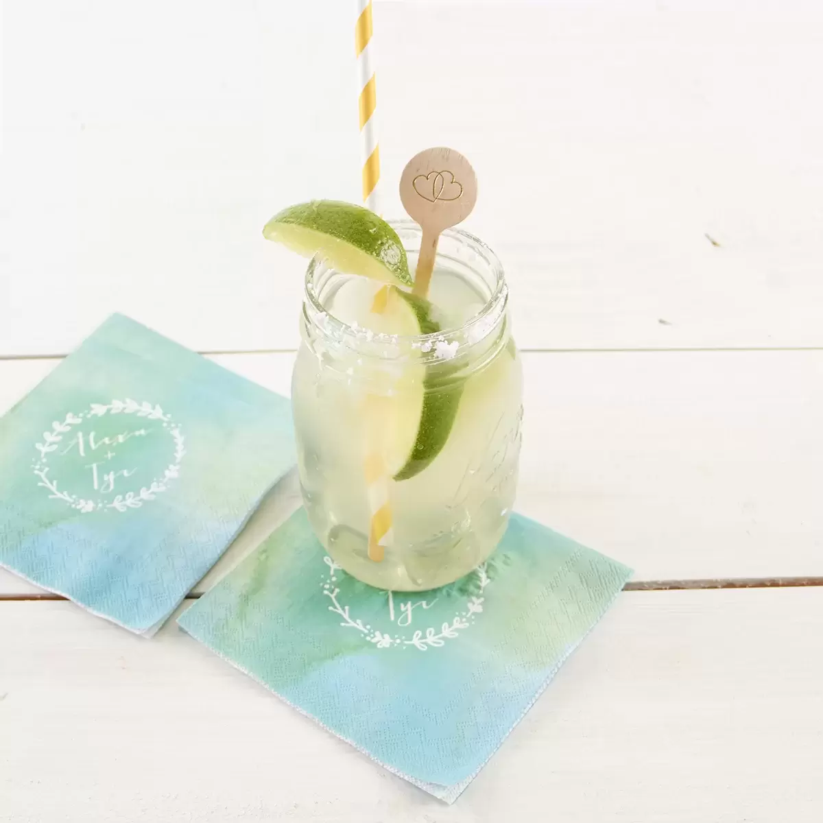 fresh margaritas with personalized watercolor napkins