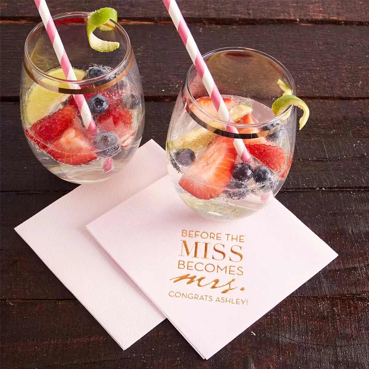 personalized linen like cocktail napkin with gold foil